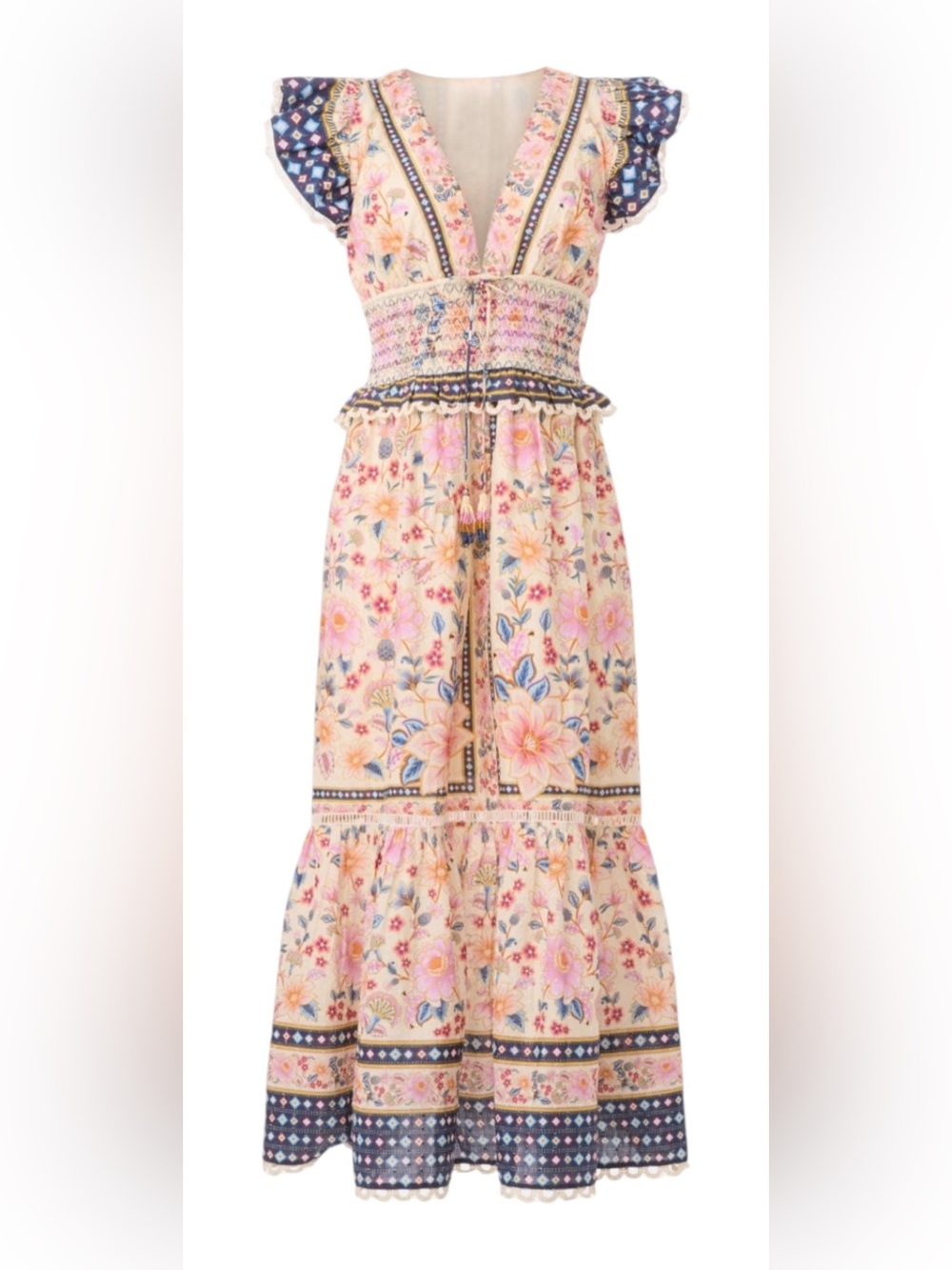 Farm Rio Superbloom Tapestry Maxi Dress Medium Boho Floral Cottagecore Cotton - Picture 5 of 15